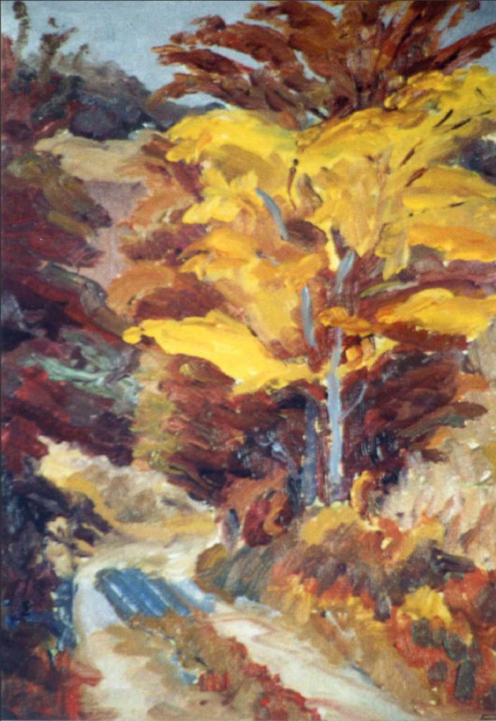 Gordon Frickers yellow tree in oils