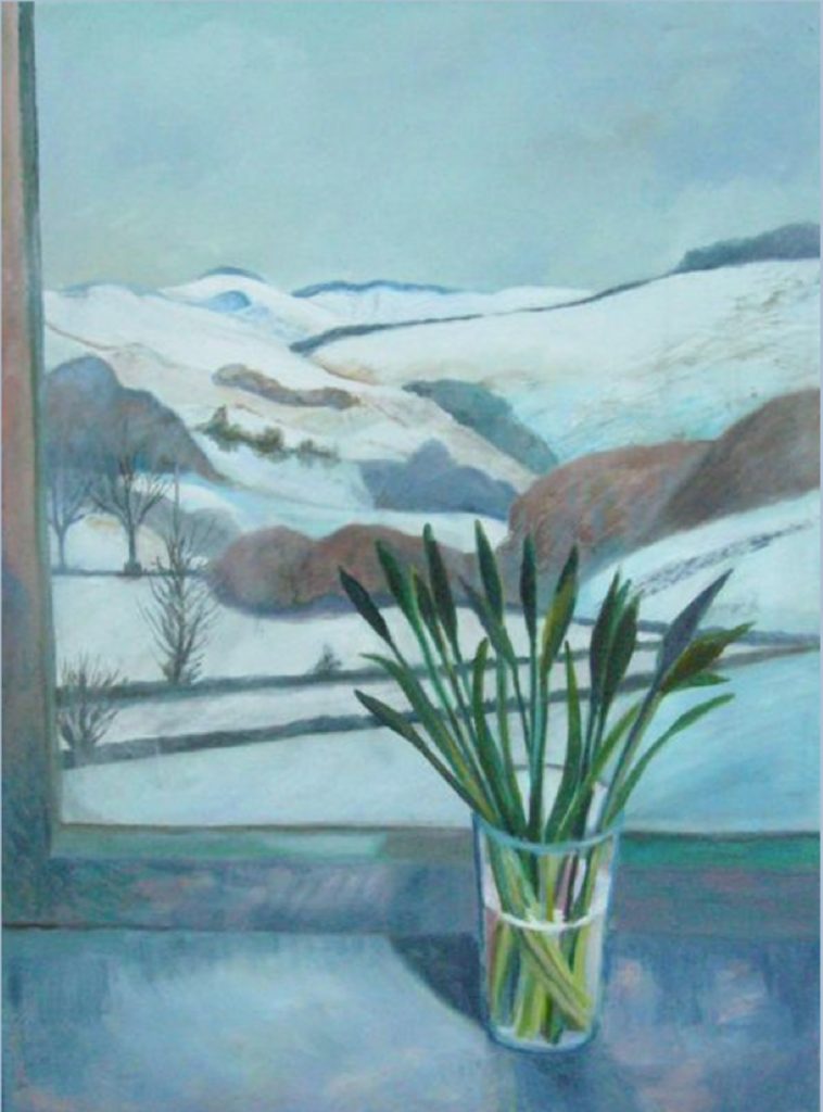 Mary McCarthy snowy landscape theough windown